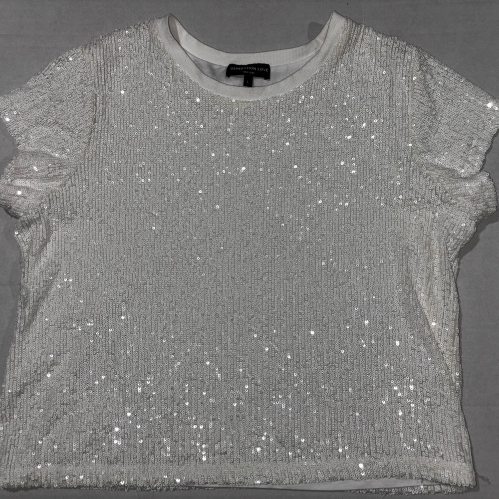 Generation Love Sparkling White Sequin Crop Top